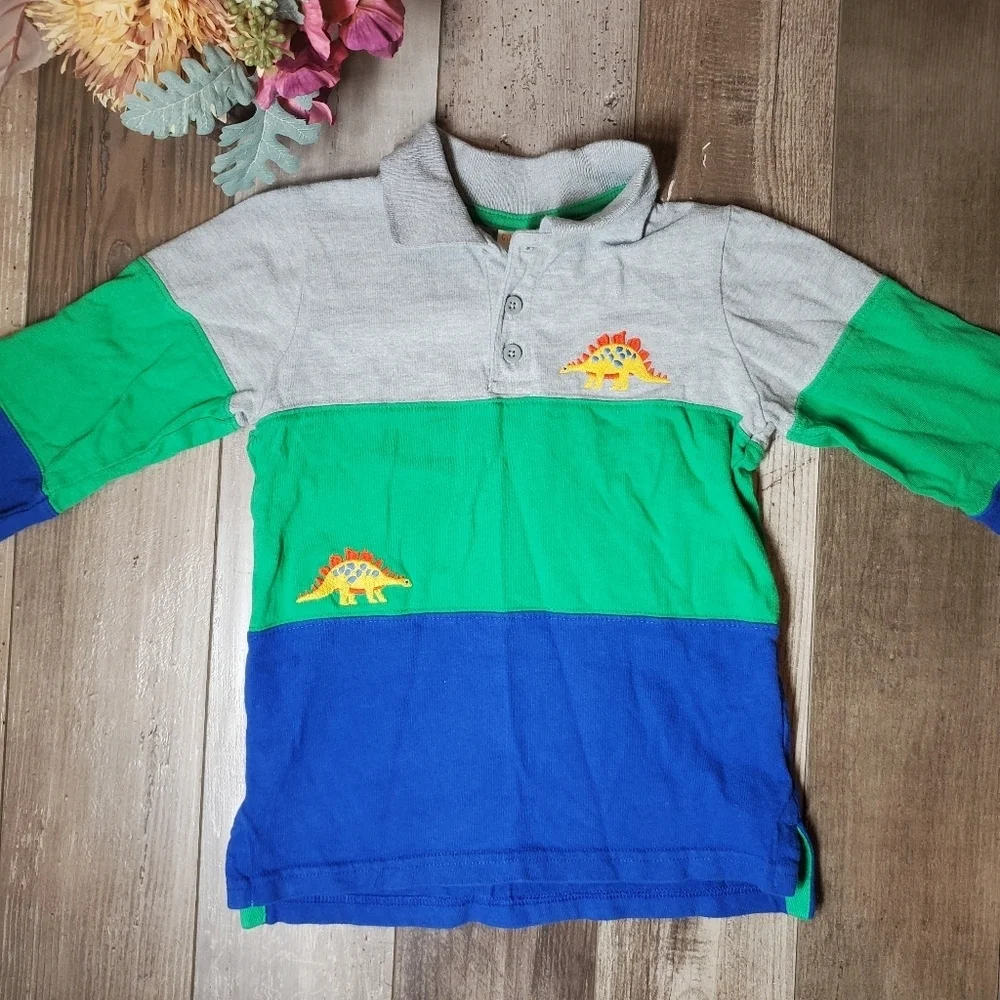 Gymboree 100% Cotton Colorblock Gray Green and Blue Dinosaur Polo Size 5T NWOT